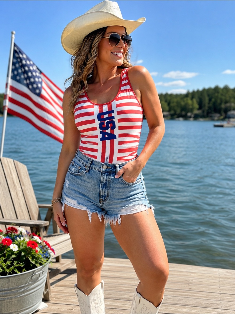 Isaac Morris USA Flag Bodysuit XXL Patriotic 4th July Red White Blue NWT